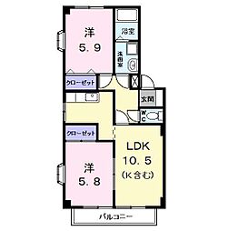 フラワーパレスB館 2LDKの間取図画像