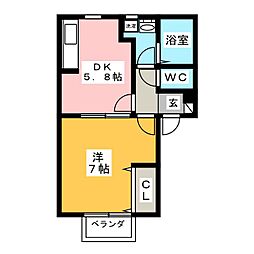 リヴェール 1DKの間取図画像