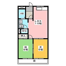 明豊ハイツA 2LDKの間取図画像