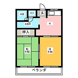 ハイツ浜辺 2Kの間取図画像