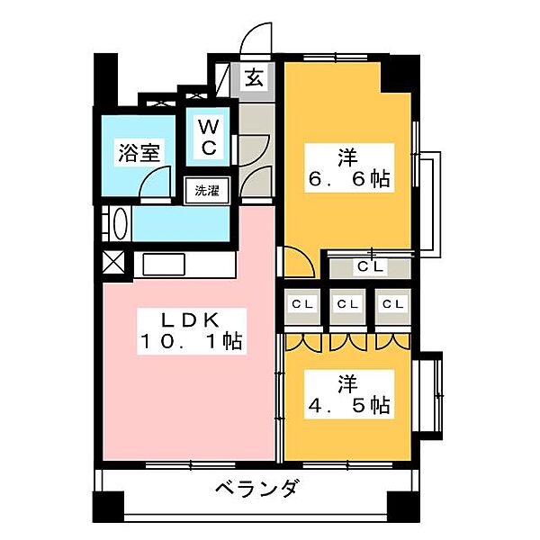 静岡馬場町エンブルコート ｜静岡県静岡市葵区馬場町(賃貸マンション2LDK・6階・48.77㎡)の写真 その2