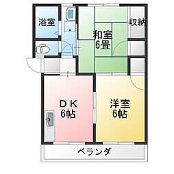 サンピュア,96 2DKの間取図画像