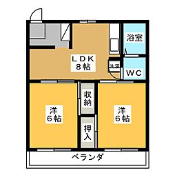 コーポ静岡 2DKの間取図画像