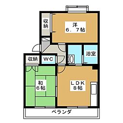 オラシオン平和町 2DKの間取図画像