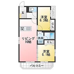 中町・マイスターセブン 2LDKの間取図画像