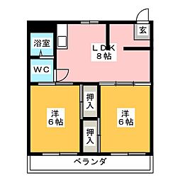 コーポ静岡 2DKの間取図画像