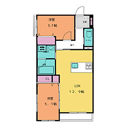 イーダッシュ宮ケ崎町 2LDKの間取図画像