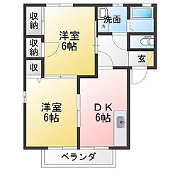 エネリスB 2DKの間取図画像