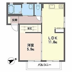 リヴィエール・マルシェB 1LDKの間取図画像