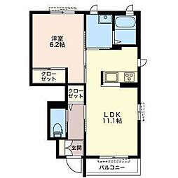 アネモスB 1LDKの間取図画像