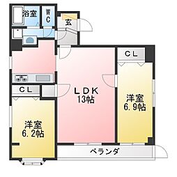 エンブルピュア梅屋町 2LDKの間取図画像