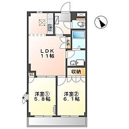 パークフロント大門 2LDKの間取図画像
