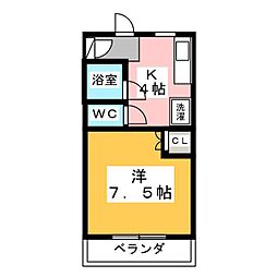 サンハイム21 1Kの間取図画像