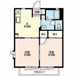 フローラ小鹿C 2Kの間取図画像