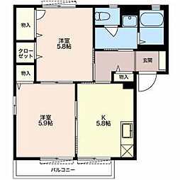 グランミール曲金 2DKの間取図画像