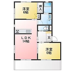 草薙ヒルズA 2LDKの間取図画像