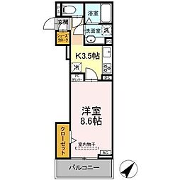 D crest 草薙2丁目 1Kの間取図画像