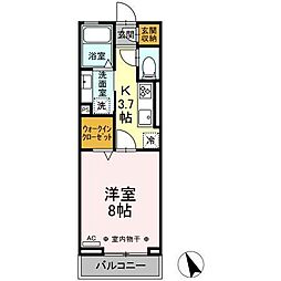 カーサ三保 1Kの間取図画像
