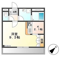 メヌエット 1Kの間取図画像
