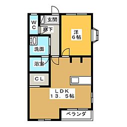 リーベロクヌギ 1LDKの間取図画像
