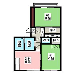 タウニーイホザキC 2DKの間取図画像