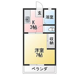 ベルグリン中田 1Kの間取図画像