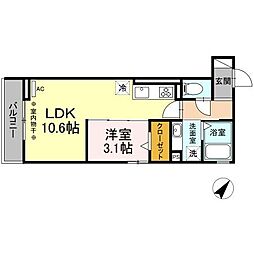 プロムナード八幡 1LDKの間取図画像