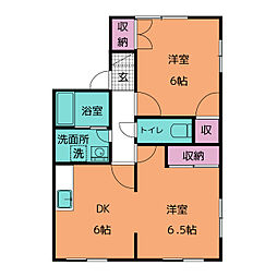 プレラヴィル中原A 2DKの間取図画像