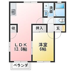 プレラヴィル中原B 1LDKの間取図画像