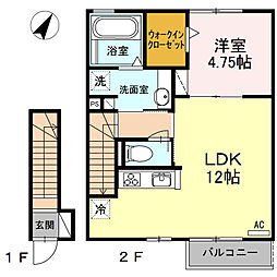 シャンポワール中島2 1LDKの間取図画像