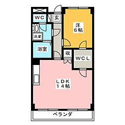 プレジール高松 1LDKの間取図画像