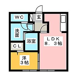 セジュールKF2 ワンルームの間取図画像