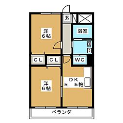 VillaCondesa下島 2DKの間取図画像
