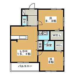 オラシオン八幡 2LDKの間取図画像
