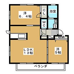 メゾン・ソラーナA棟 2LDKの間取図画像