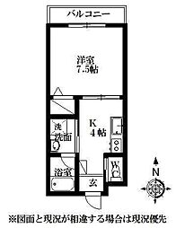 アーバンヒルズ元浜 1Kの間取図画像