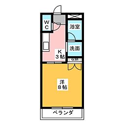 グリーンアップル 1Kの間取図画像