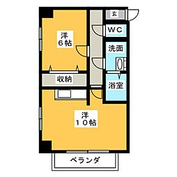 アズ・ビオス元城 1LDKの間取図画像