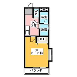 フォーレ三和2 1Kの間取図画像