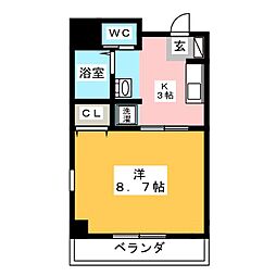 シャトーボナール2 1Kの間取図画像