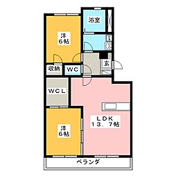 グランディール助信 2LDKの間取図画像