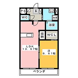 田畑ハイツそれいゆ2 1LDKの間取図画像