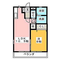 シェ・モア志都呂B 1LDKの間取図画像