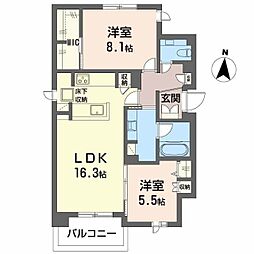 エクラージュ山手町 2LDKの間取図画像