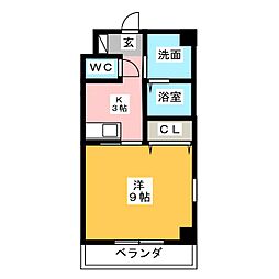 シャトーボナール2 1Kの間取図画像
