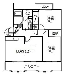ソレーユ四ッ枝 2LDKの間取図画像