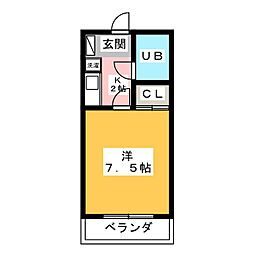 マインハイツ 1Kの間取図画像