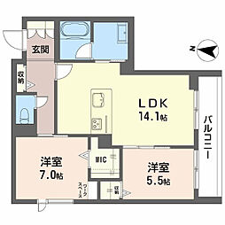 モンジュ広沢 2LDKの間取図画像