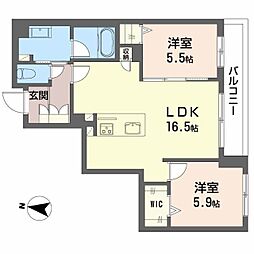 モンジュ広沢 2LDKの間取図画像