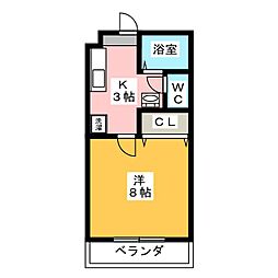メゾン鹿谷3 1Kの間取図画像